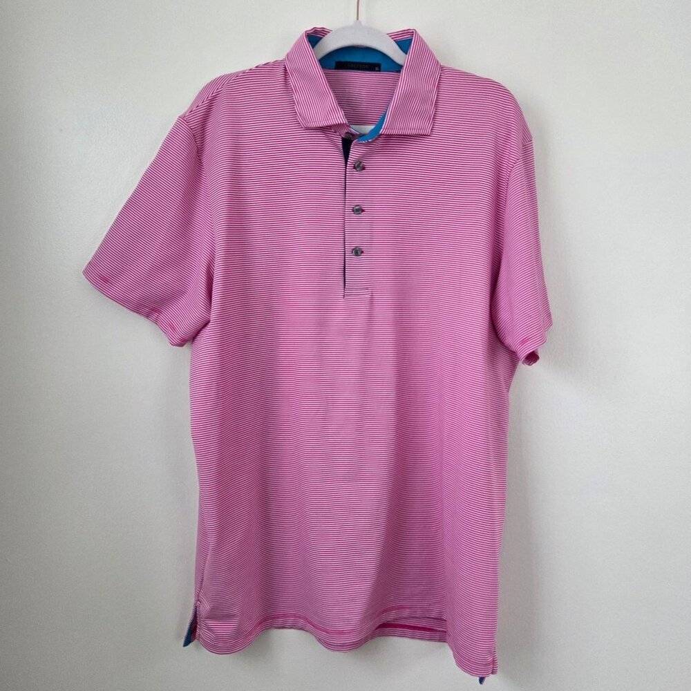 Greyson Wicking XL Pink White Stripes Shortsleeve Polo